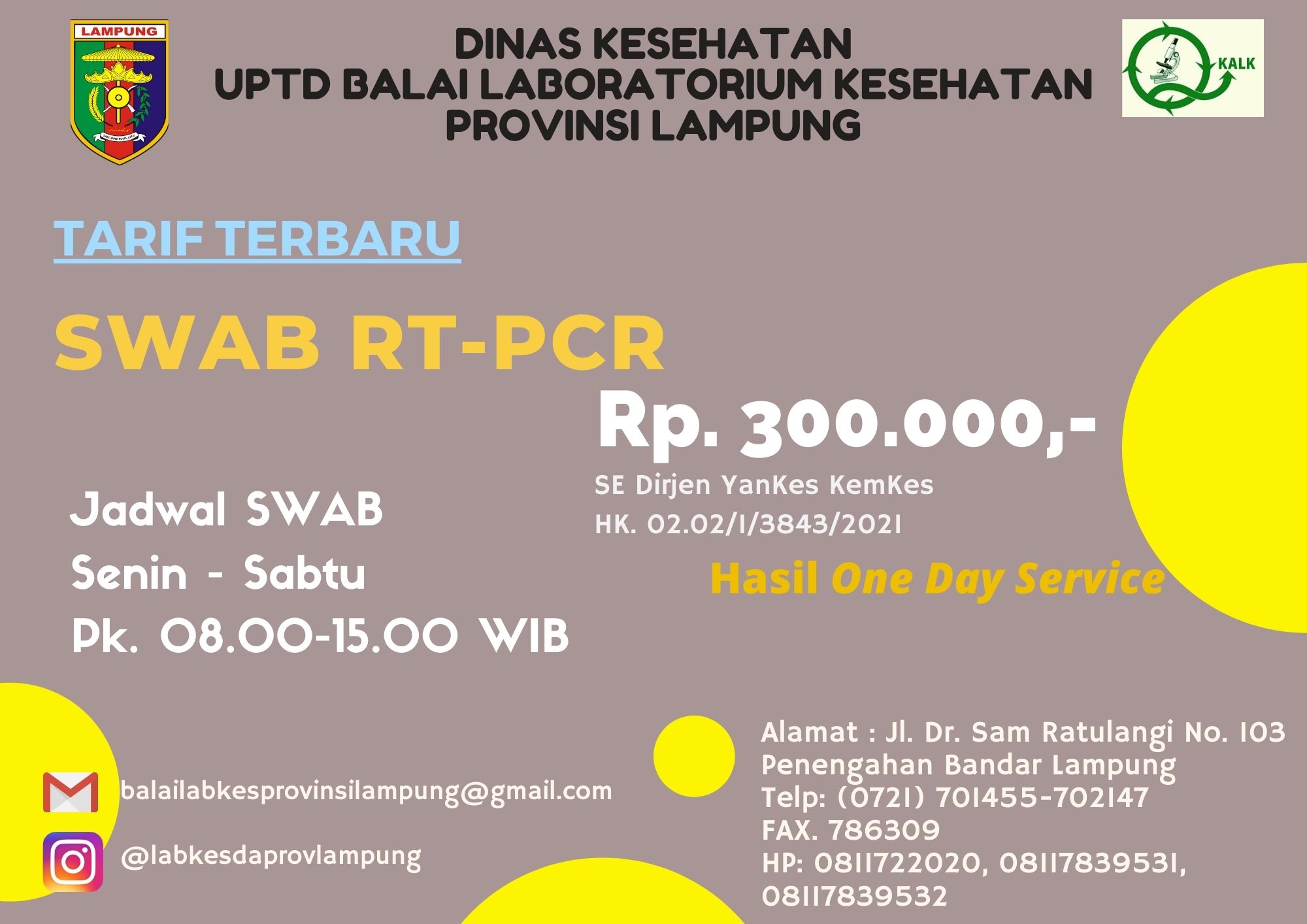 TARIF RT PCR TERBARU LABKESDA